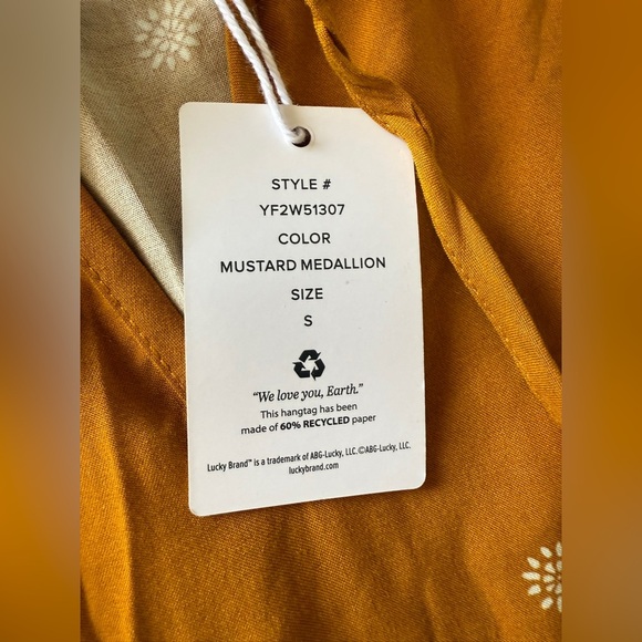 Lucky Brand-Mustard Medallion- Long Sleeve-Ruffle Neck-Fall-Dress-NWT-Size S - Picture 9 of 11